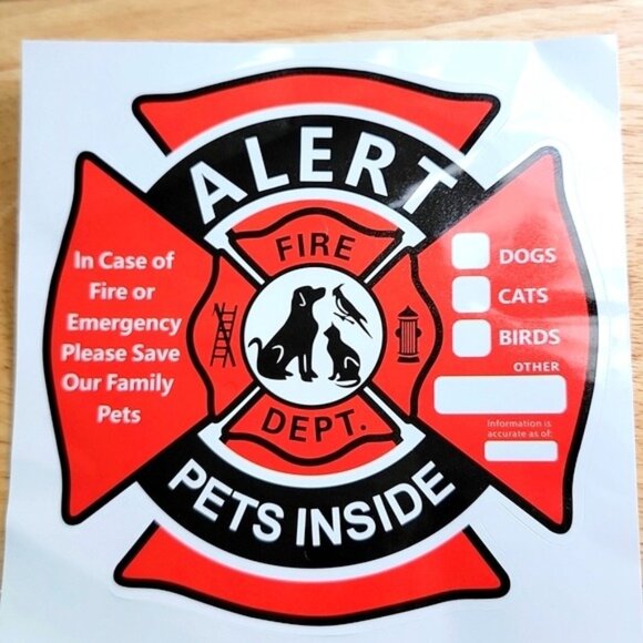 None Other - Fire Department Pet Alert Stickers Set of 2 Red Black New